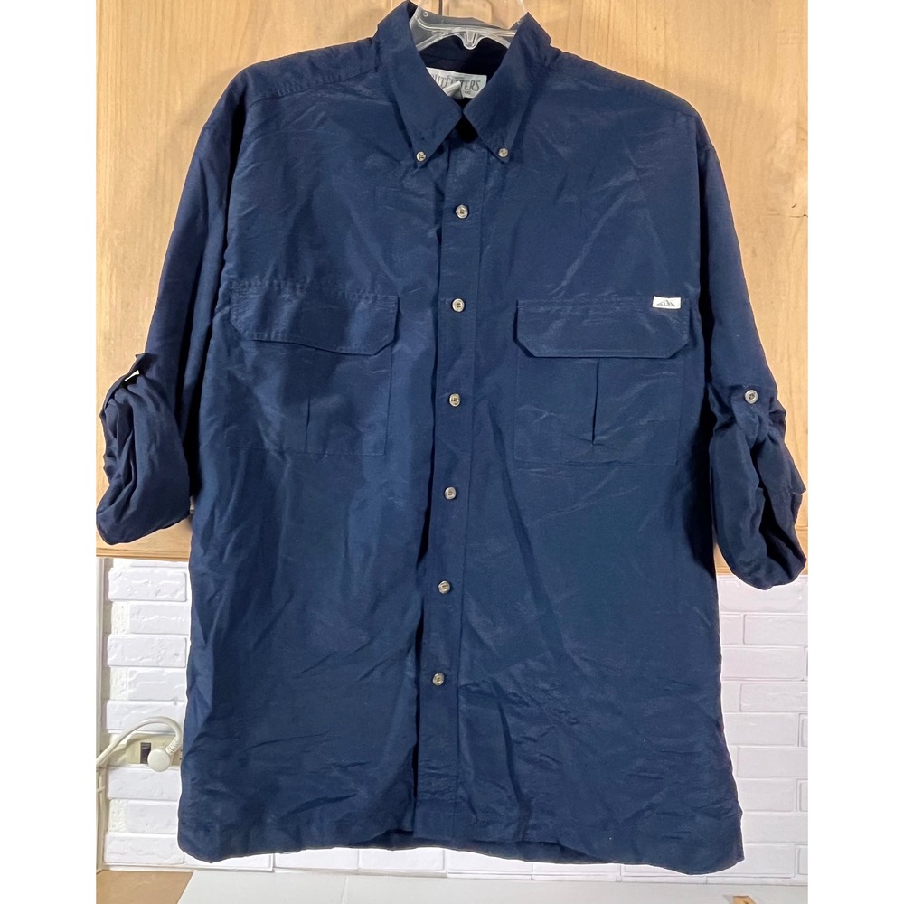 Roundtree & Yorke Button Down Mens XL Navy Blue Roll Tab Sleeve Outdoor Shirt‎